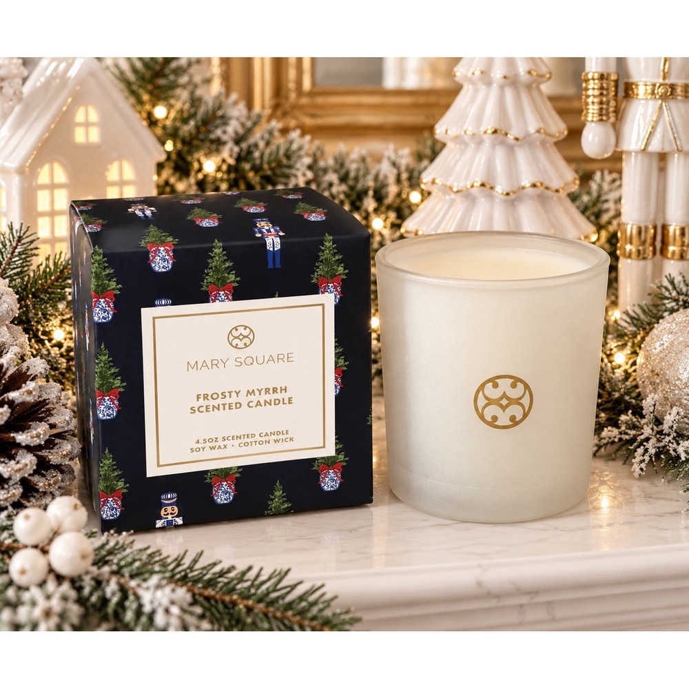 Mary Square Frosty Myrrh Scented Candle NIB Soy Wax Cotton Wick 4.5oz Retail $25